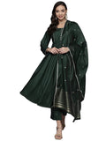 Gosriki Women'S Cotton Silk Blend Solid Anarkali Kurta And Pant With Dupatta (Carrom Green_M-Gs_Green_Medium),Green,,B0BMLM4J38