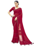 Satrani Women's Georgette Stone Work Border & Piping Border & Tassels Saree with Unstitched Blouse Piece (3432S301N_Red1)