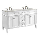 Elegant Kitchen And Bath 60 Inch Double Bathroom Vanity Cabinet Set With White Marble Countertop - White
