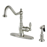 Kingston Brass Gsy7708Aclbs American Classic Single-Handle Kitchen Faucet With Brass Sprayer, 9-7/16 In Spout Reach, Brushed N