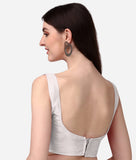 Pujia Mills Women'S Silk Sleeveless Readymade Blouse (Sando_White_40 Alterable)
