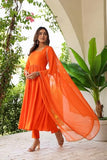Gosriki Women'S Rayon Viscose Anarkali Solid Kurta With Pant & Dupatta (Garbo Orange-Vks05-Gs_M_Orange_Medium),Orange,,B0FDBDPG2F
