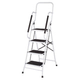 LivingSURE Folding 4Step Safety Ladder Heavy Duty Steel, AntiSlip Treads, Padded Handrails Space Saving Design Perfect f