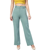 Kotty Women Polyester Blend Green Solid Trousers(Light Moss Green,34)