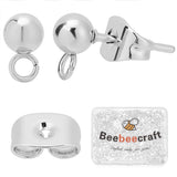 Beebeecraft 1 Box 100Pcs Ball Studs for Jewelry Making 925 Sterling Silver Plated 304 Stainless Steel Post with Loop Dangle Earr