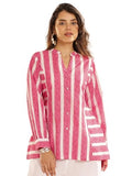 Libas Women'S Cotton Blend Stripes Regular Kurtis (29678_Pink_M)