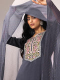 Libas Women'S Silk Blend Kurta Sets (Gs1090_Grey_Xxl)