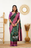 Flosive Womens Present Banarasi Soft Lichi Silk Saree Beautiful Jacquard Rich Pallu Design Work Zari Woven Kanjivaram Silk Style Saree With Soft Lichi Silk Blouse Piece Multi (Green).