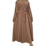 Plan Abaya With Belt And Large Sleeves Light Brown Color With Dupatta In Firdous Material