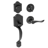 HOSOM Matte Black Front Door Handle with Deadbolt, Door Handle Exterior, Door Lock Set, Door Lever with Single Cylinder Deadbolt