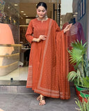 Gosriki Women'S Rayon Viscose Anarkali Printed Kurta With Pant & Dupatta (Hamlet Orange-Vks01-Gs_Xl_Orange_X-Large),Orange,,B0DZ2W65NZ