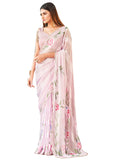Womanista Womens Satin Hand Print Saree (TI3310_Baby pink)