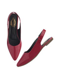 Shoetopia Solid Slingback Pointed Toe Cherry Flat Sandals For Women & Girls /Eu37,Cherry,4,B0DZVMLSJF