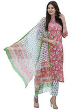 Gosriki Women'S Cotton Blend Straight Printed Kurta With Pant & Dupatta (Tanvi Red-Gs_M_Red_Medium),Red,,B0CGD5N2QM