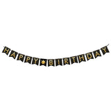 SYGA Black Happy Birthday Banner with Star Designs Decorative Birthday Party Banner