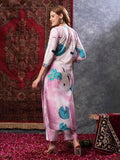 Anni Designer Women'S Cotton Blend Straight Printed Kurta With Palazzo (Swans Baby Pink_M_Baby Pink_Medium),Baby Pink,M,Cotton Blend,Regular,