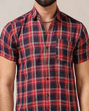 Toplot Men'S Regular Fit Casual Shirt Checks Design With Spread Collar & Half Sleeves (Chex-Shirt-5177-Red-L),Red,,B0CYGTMTY9