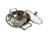 Stainless Steel Kadai for Cooking | Steel Kadai with Glass Lid | 2 Litre Kadhai Lid Heavy 1.5 KG