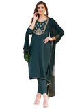 Gosriki Women'S Cotton Blend Embroidered Straight Kurta With Pant & Dupatta (Bgm Green-Nw-Gs_M_Green_Medium),Green,,B0CKLQLLQF