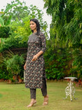 Anni Designer Women'S Rayon Blend Straight Printed Kurta With Pant (Ommy Black_Xl_Black_X-Large),Black,XL,Rayon Blend,Casual,