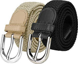 Uzak MenS And WomenS Stretchable Flexible Cotton Canvas Belt (Pack Of 2) (Off White & Black)