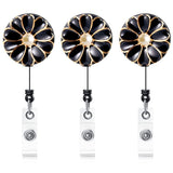 Qinsuee Retractable Badge Holder, ID Badge Reel with Pearl, 3 Pack (Black)