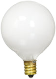 Bulbrite 25G16WH2 25W G16 Globe 120V Candelabra Light Bulb, White