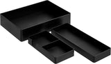 Amazon Basics Rectangular Plastic Desk Organizer Bundle, 3 Pieces with Half Accessory Tray, Small, Black