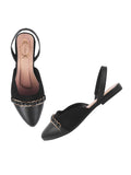 Shoetopia Upper Chain Detailed Pointed Toe Black Belly For Women & Girls-Eu41,Black,8,B0D2RMW4VS