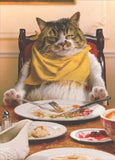 Fat Cat Asleep at Table Press Funny Cat Thanksgiving Card