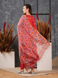 Gosriki Women'S Cotton Blend Straight Printed Kurta With Pant & Dupatta (Ja Gadi Red-Ns-Gs_Xl_Red_X-Large),Red,,B0D5VJSM9M