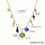 Blue Charm Necklace Gold Stainless Steel Chain with Enamel & Zircon Accents Evil Eye & Boho Pendants Adjustable 15.7 + 1.9 Le