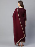 Anni Designer Women'S Cotton Straight Kurta With Palazzo & Dupatta (Kpzd-Cot-10127-Maroon_Xxl_Maroon_Xx-Large),Maroon,2XL,Cotton,Straight,Dupatta, Palazzo