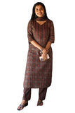 Gosriki Women'S Rayon Blend Straight Printed Kurta With Pant & Dupatta (Kolam Brown-Gs_Xl_Brown_X-Large),Brown,,B0DNMM7Y1L
