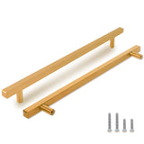 TooCust 2 Pack Brushed Brass Kitchen Cabinet Handles, Cabinet Pulls with 10 Inch (256mm) Hole Centers, Gold Dresser Handle with