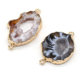 QSLLER 4pcs Natural Stone Connector Irregular Shape Black Agate and Yellow Agate Gold-plated Connector Jewelry Size 28x40-28x50m