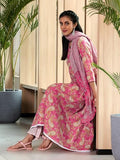Libas Pink Pure Cotton Printed Kurta Sets For Women Pink L 48883
