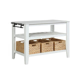 Benjara Tier Kitchen Island with 3 Seagrass Removable Baskets, White