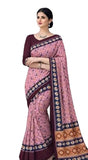Jiyancy Fab Chinon Saree For Women, Pink With Maroon Border, Traditional Indian Ethnic Wear