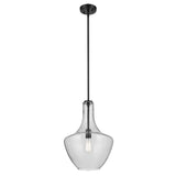 Everly 19.75 1-Light Bell Pendant with Clear Seeded Glass in Black, for Kitchen Island, Dining Nook, Bedroom, (19.75 x 13.75) 42