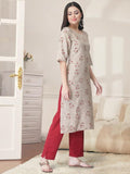 Pinkmint Kurta Set For Women Cotton Printed Straight Kurta With Pant (Pack Of 1) Multicolor1 S