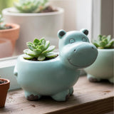 Wonderland 5 Inch Adorable Hippo Ceramic Succulent Planter Mint Blue Animal Flower Pot For Indoor Plants, Cactus, And Office D