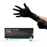 Microflex MidKnight MK296 Disposable Nitrile Gloves for Mechanics, Auto, Cleaning, Tattoos w/ Full Texture XXLarge, Black (B