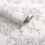 Froluya Cream White and Blue Floral Wallpaper Peel and Stick Wallpaper 17.7 x590.5 Vintage Floral Peel and Stick Wall Paper Rem