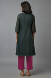 W For Woman Women'S Polyester Solid Regular Kurta (22Fes10856-216091_Bottle Green_M)