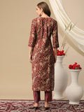 Gosriki Women'S Cotton Blend Straight Printed Kurta With Pant (Kivala Wine-Nj-Gs_Xxl_Wine_Xx-Large),Wine,2,B0D2NBWH77