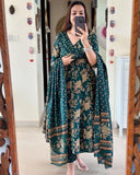 Anni Designer Women'S Rayon Blend Anarkali Printed Kurta With Pant & Dupatta (Navneeta Dark Green_M_Dark Green_Medium),Dark Green,M,Rayon Blend,Anarkali,