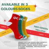 Xjarvis Moscow Ankle Socks For Men And Women Moisture-Wicking Ultimate Comfort Odor Free Breathable & Perfect For Gym Wear And Sports Wear Pack Of 3 Free Size (Red/Green/Yellow),Pack Of 3,,B0D4QZL2G6