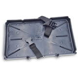 T-H Marine Narrow Battery Tray Holder with Poly Strap - Heavy Duty Space Saving Design and Recessed Mounting Wells Fit Group 27