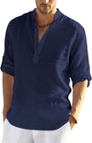 Zartha Mens Casual Cotton Blend Long Sleeve Regular Fit Short Straight Casual Formal Wear Kurta Shirt, blue navy, S